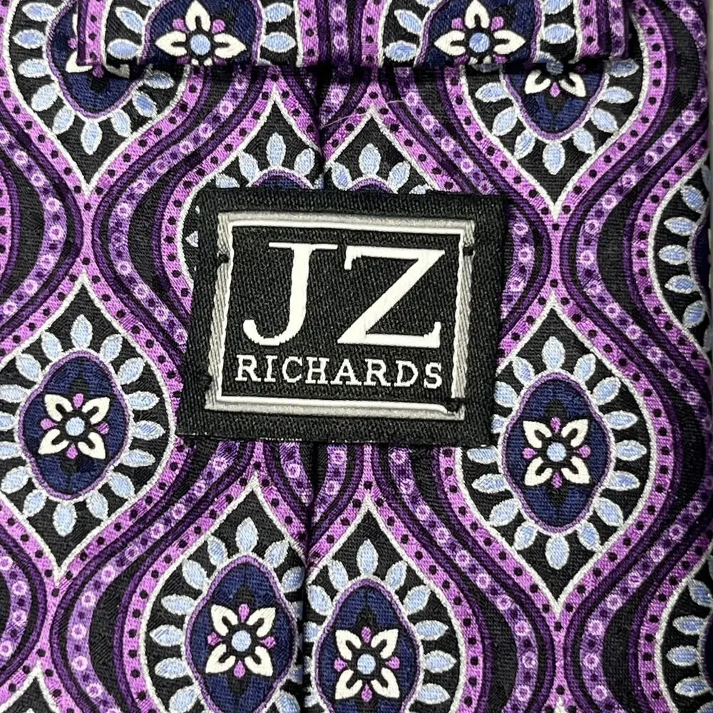 JZ Richards Boulder Silk Tie Purple Mens Designer Medallion Hand Made Necktie